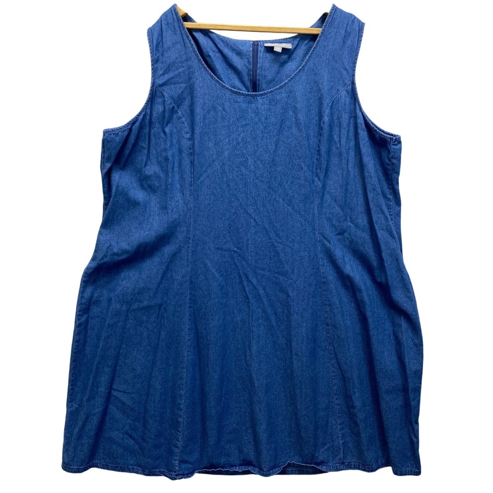 Woman Within Blue Denim Sleeveless A-Line Midi Dress Plus Size‎ 32W Scoop Neck